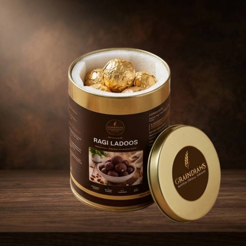 Graindians handcrafted Ragi Ladoos – traditional Indian sweet made with ragi and jaggery