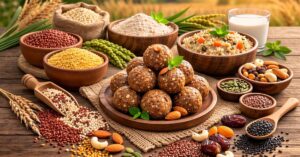Benefits of millets showing ragi, bajra and jowar grains