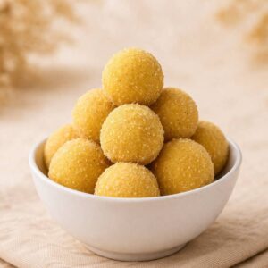 Besan Ladoos made with roasted gram flour and ghee