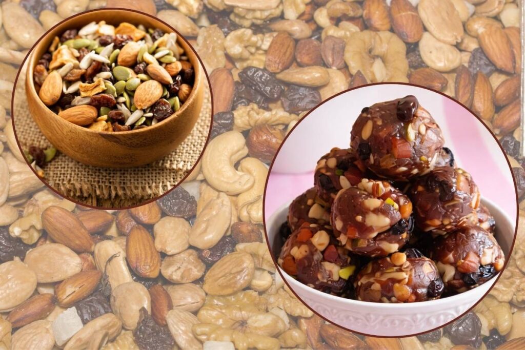 Healthy snacks for family made with nuts and seeds served in a bowl