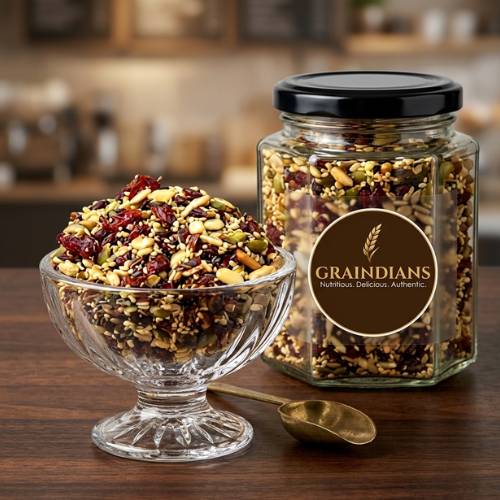 Roasted seeds mix made with flax pumpkin sunflower watermelon and sesame seeds