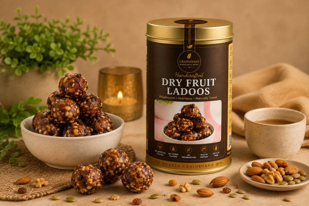 Nut-rich dry fruit ladoos by Graindians for healthy everyday snacking