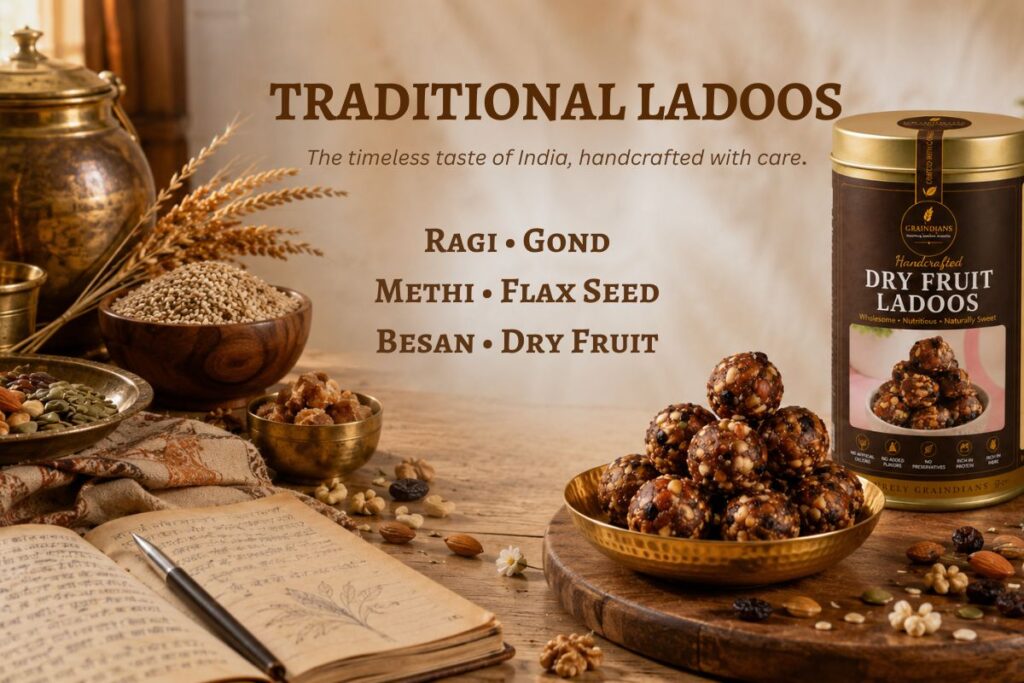 Traditional ladoos handcrafted using authentic Indian recipes and wholesome ingredients