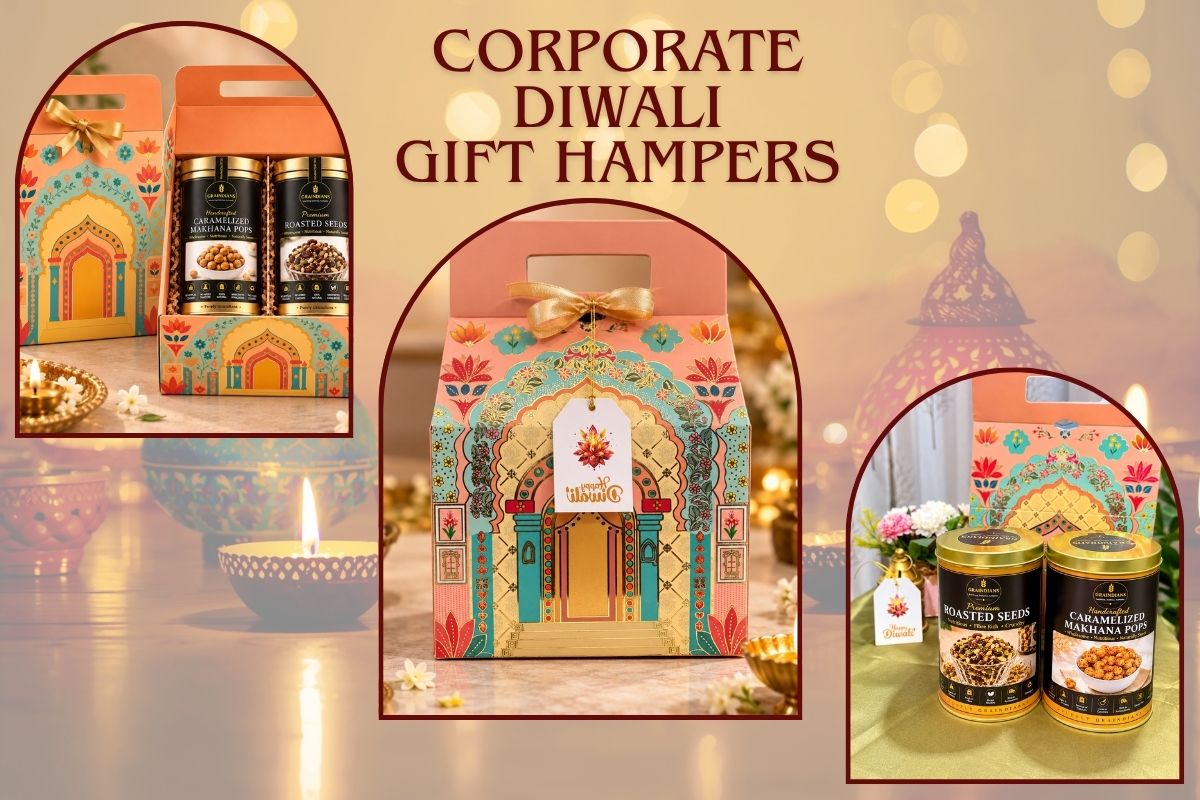 Corporate Diwali Gifting in Chennai- hamper with roasted seeds and caramelised makhana by Graindians